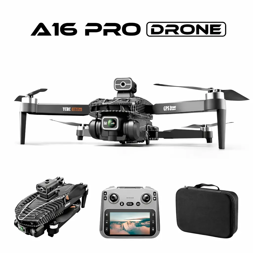 2026 A16 Pro Foldable GPS Camera Drone with 4.5" Screen Controller, Brushless Motor, Optical Flow Positioning, Altitude Hold, 1-Key Return, Portable Adjustable Unisex Beginner-Friendly RC Quadcopter for Beach, Casual Use, Birthday Gifts, Time Lapse