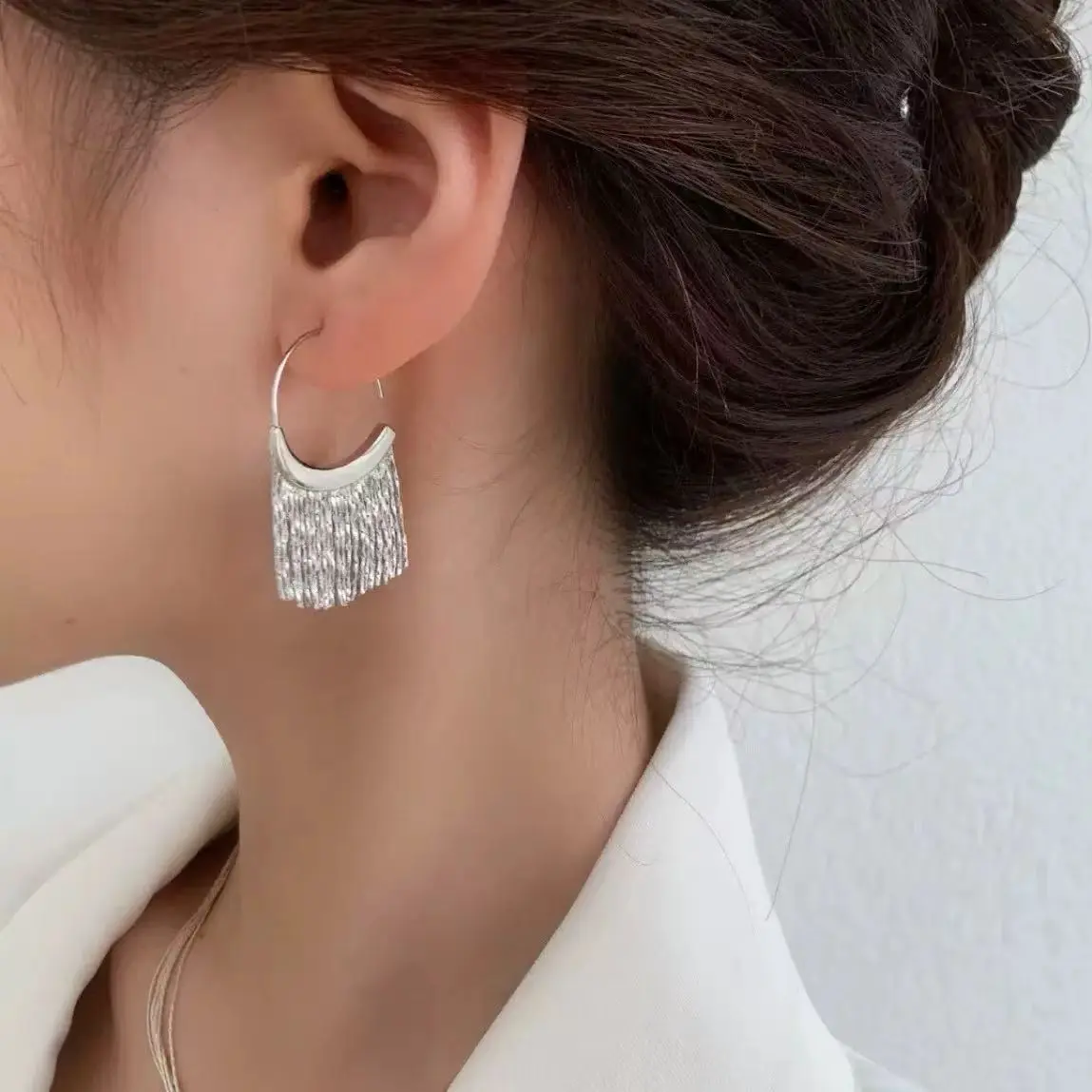 Women's Elegant Gold & Silver Tassel Hoop Earrings - 2 cm Width, 4 cm Height, Alloy Base, Layered Fringe Dangling Drop, Lightweight, Tarnish-Free, Hypoallergenic Statement Jewelry, Everyday Wear Female Gift, Flat Back Stud Dainty Thick Accessories
