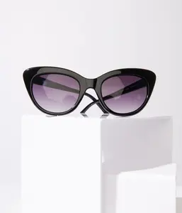 Black & Purple Tint Rounded Cat Eye Sunglasses