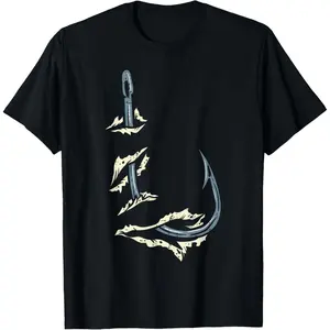 Cotton Short Sleeve Fish Hook Cool Fishing Fisher Fisherman Angler Men Women Dad T-Shirt For Men Women