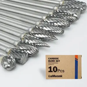 10Pcs Double-Cut Carbide Burr Bits Set, 1/8" Shank Rotary Tool Accessories, Multi-Material Compatible with Dremel for Metal, Wood Carving