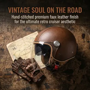 KAESE Retro-Style Dual Visor Motorcycle Helmet Ultra-Lightweight 3/4 Carbon Fiber DOT Certified for Harley & Cruiser Enthusiasts Vintage 3/4 Open Face Style