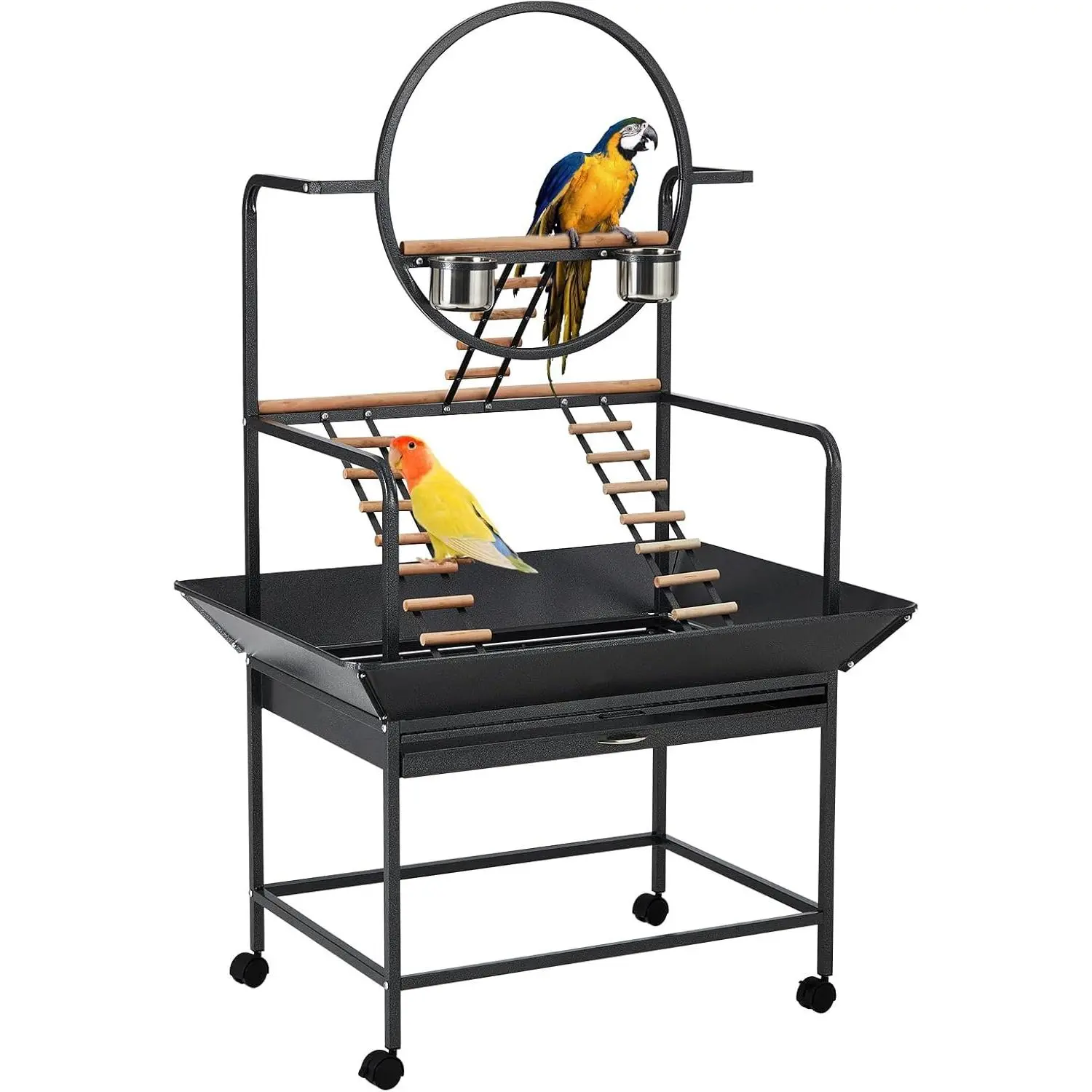 Bird Playstand, 66 Inch Height Birdcage Stand Activity Play Center w/Perches and Ladders, Removable Tray, Indoor Outdoor Playground for Parakeet, Cockatiels Conures Macaw