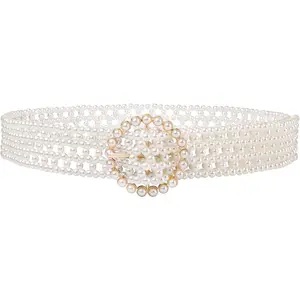 Women Bridal  Belt White Beaded  Rhinestone Retro  Belt for Wedding Dress