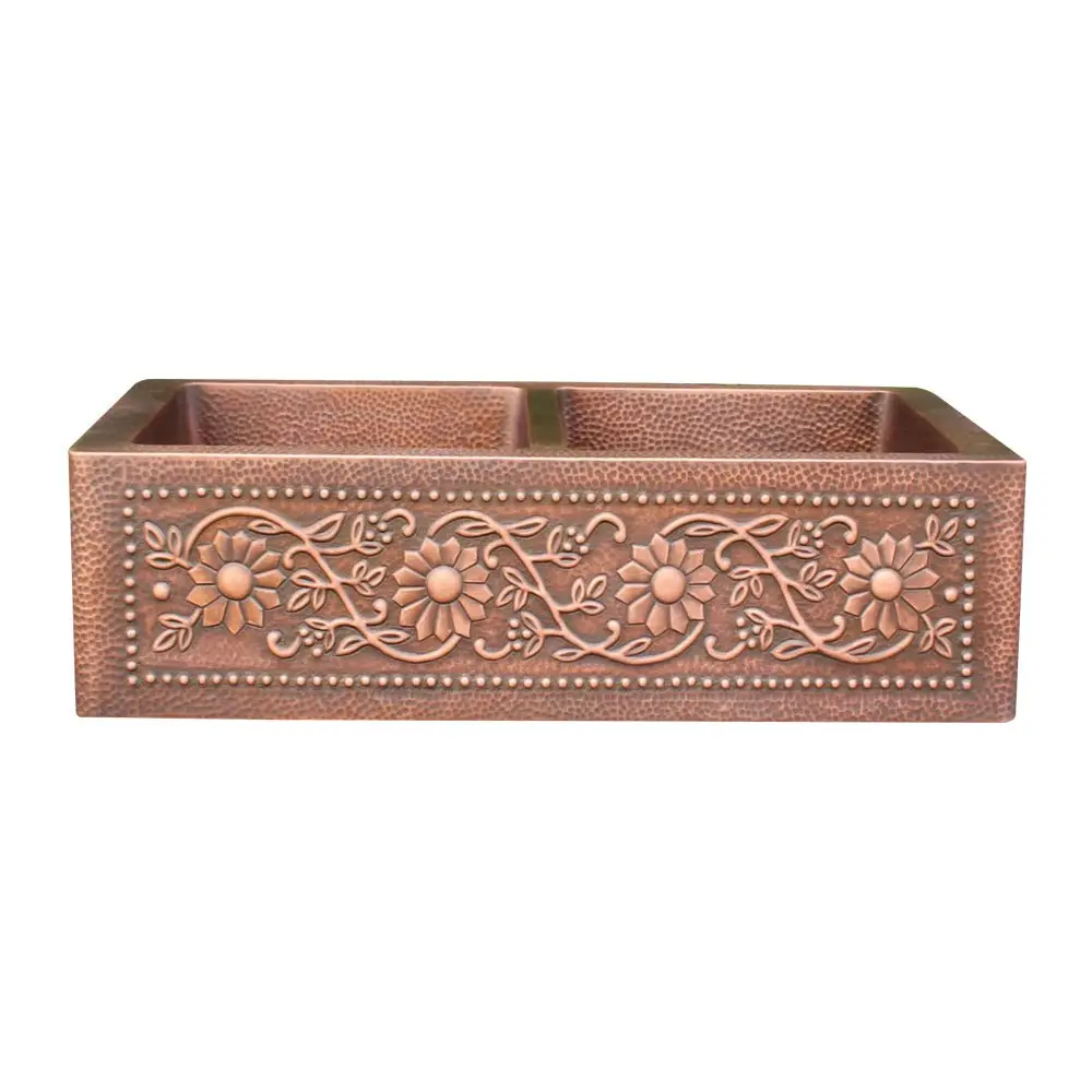 Akicon Double Bowl Custom Handmade Copper Farmhouse Kitchen Sink