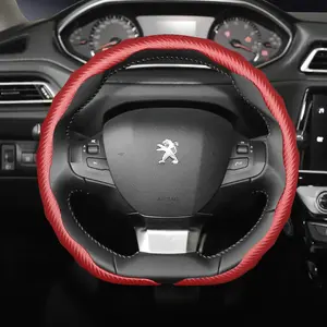 For Peugeot Carbon Fiber Texture Steering Wheel Cover One-Piece Snap-On Design Matte Wavy Sport Style All-Season Universal Steering Wheel Protective Shell For 208/e‑208/2008/e‑2008/3008/e‑3008/Partner/Rifter/308/e‑308/408/408X/5008