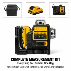 DeWalt 12V MAX 3 x 360° Green Beam Self-Leveling Laser Level, equipped with a  IP65 protection rating, suitable for construction and precision tile laying, three-plane crosshair laser, includes battery and charger. Kit Set