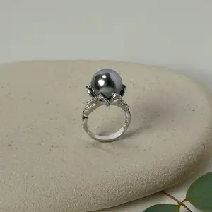 Silver Tone Faux Pearl Crown Ring, Chic Jewelry