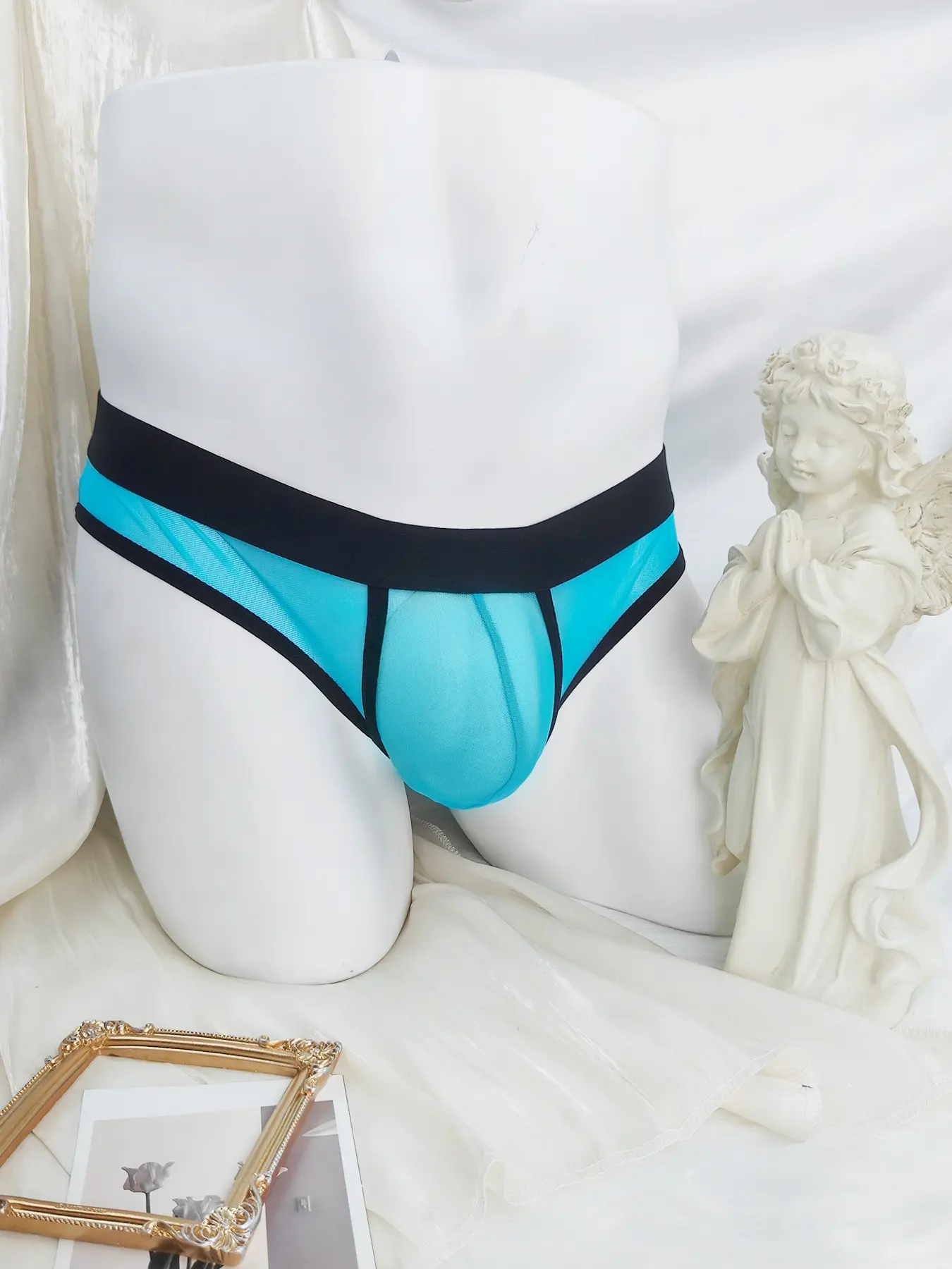 1Pc Men's Contrast Color Mesh Thong, Double Strap Hip Lift, U-Pouch Design, Breathable & Comfortable, Sporty Fitness & Party Underwear, Sportswear, Activewear, Athletic, Stretchy Sports Underwear