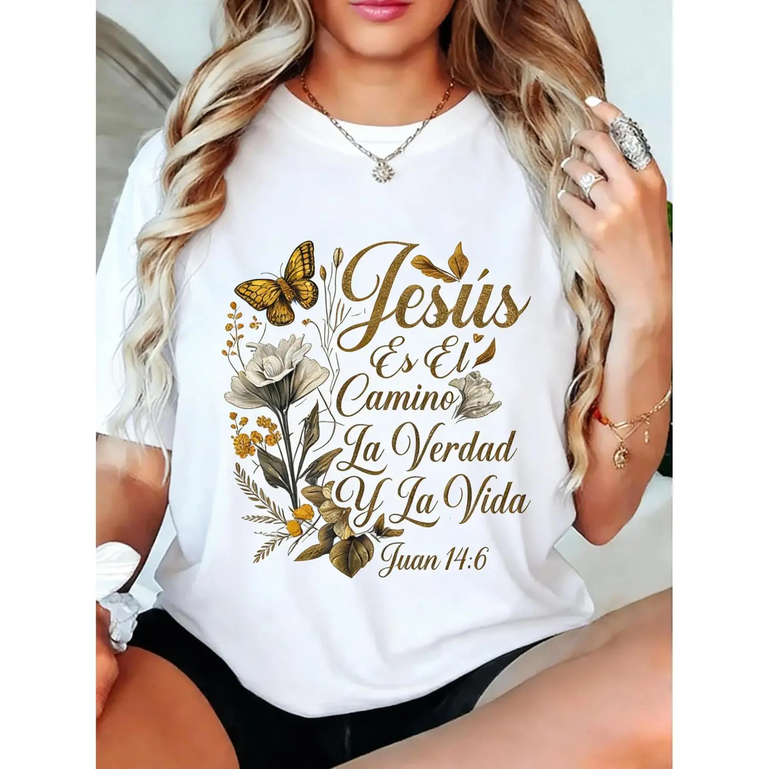 Cotton Christian T-Shirt Featuring Religious Themes with Jesus and God in Spanish