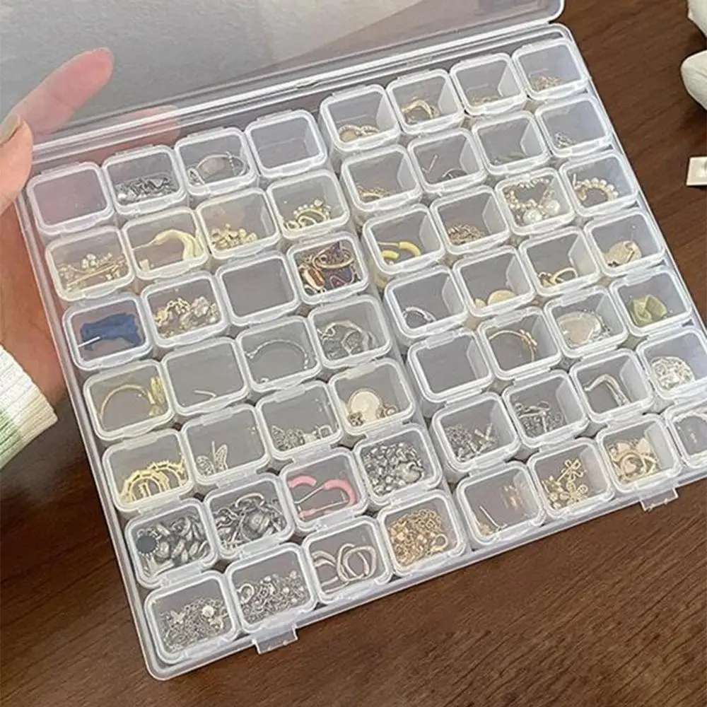 56-grid Transparent Plastic Storage Box, 1 Set Dustproof Multi-grid Jewelry Organizer, Desktop Storage Container for Jewelry Diy Craft