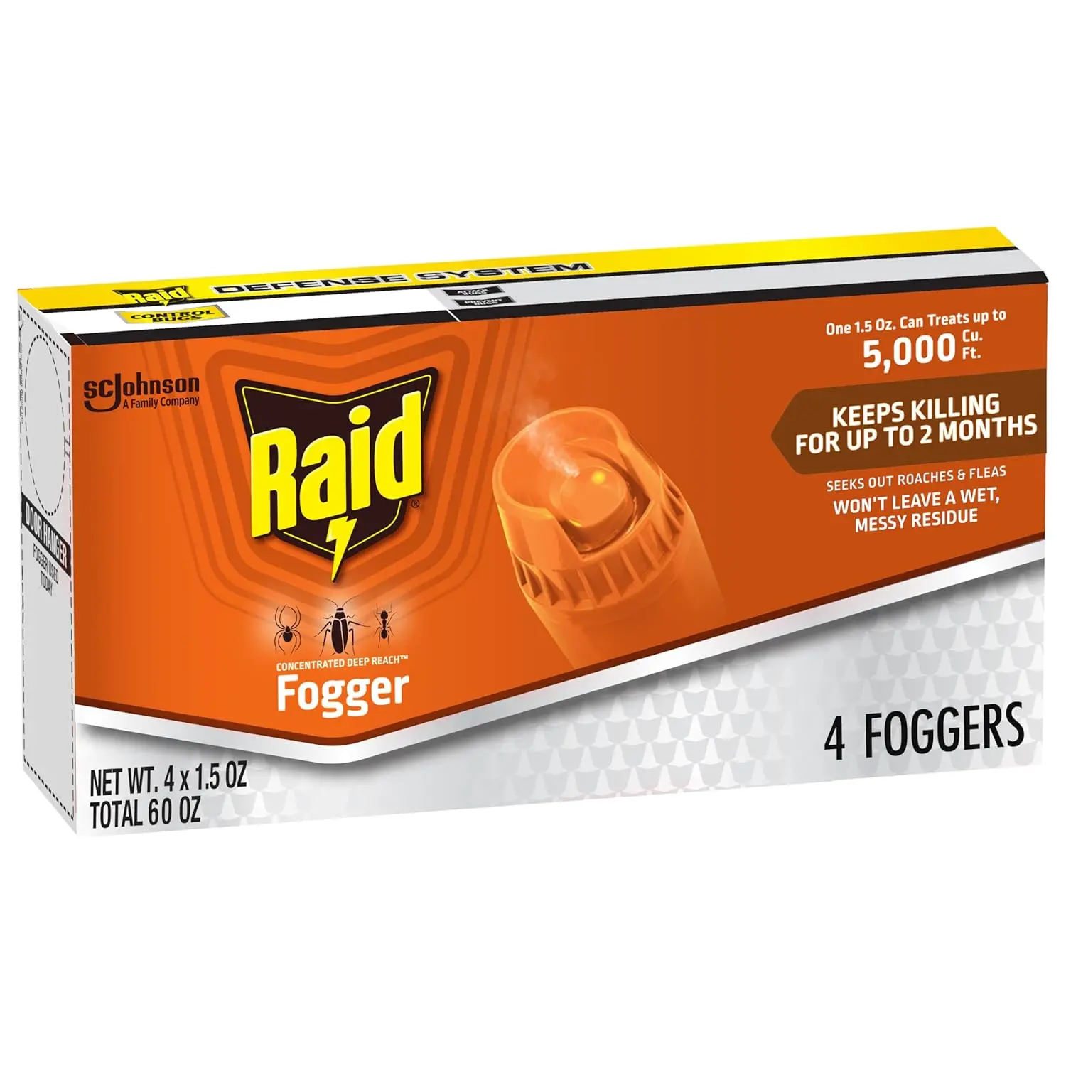 Raid Concentrated Deep Reach Pest Killer & Roach Foggers, For Roaches, Ants, Crickets, and Other Insects, Kills Roaches for 2 Months, 1.5oz, 4 Count
