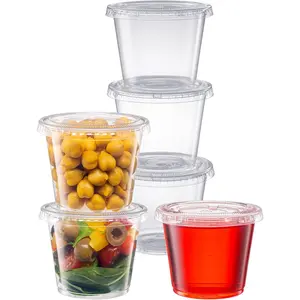 [5.5 oz. - 100 Count Clear Disposable Plastic Portion Cups with  - Small Plastic Condiment Containers for Sauce, Salad Dressings & Portion Control
