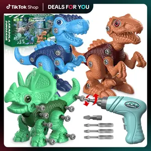 Laradola 3PCS Dinosaurs STEM Toy with Electric Drill & Hand Screwdrivers Gift for Kids, Take Apart Assemble Dinos Toy - Construction Building Dino Christmas Birthday Party Gift for Boy & Girl