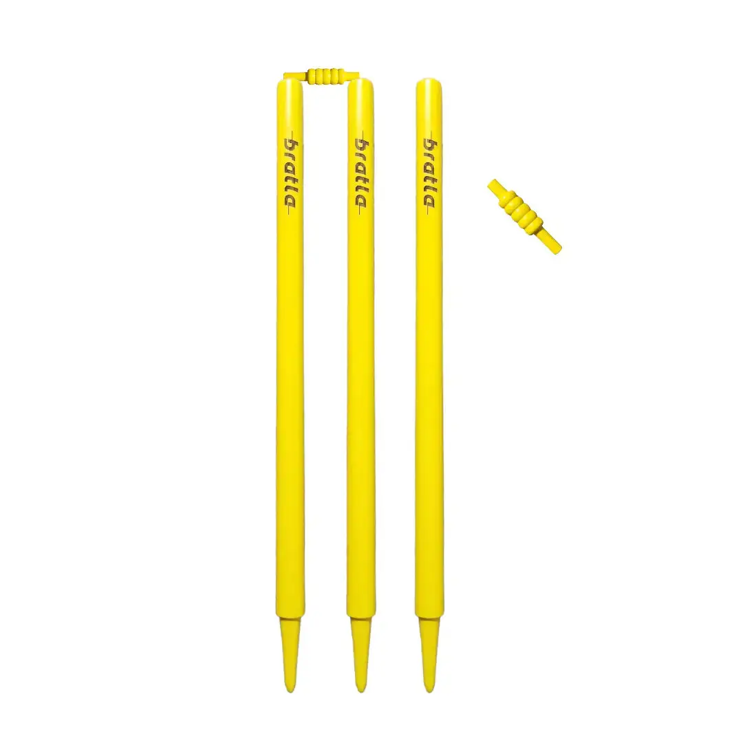 Bratla Cricket Stumps Wicket Neon Yellow High Quality Wooden Stumps Pack of 3