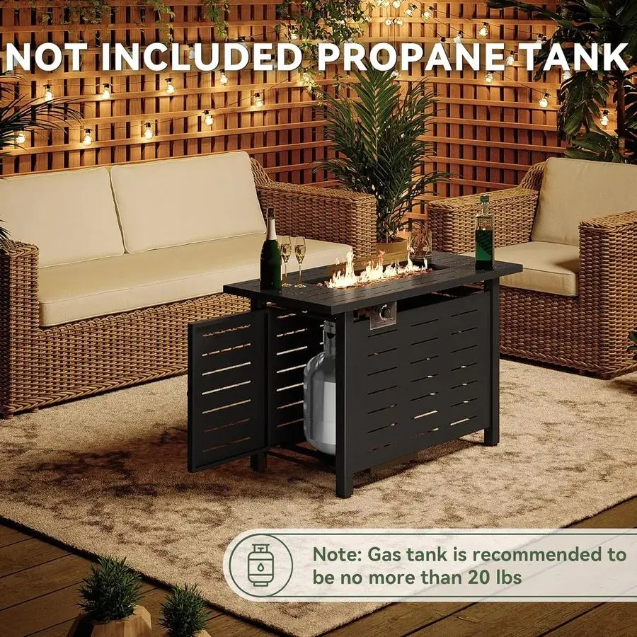 Aoxun 40-in Metal Propane Outdoor Fire Pit Table - 50,000 BTU Gas Unit with Removable Lid, Lava Rocks, Rectangle Design, Assembly Required, Outdoor Patio Furniture, Backyard Fire Pit, Black