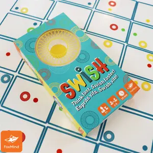 FoxMind Games: Swish Card Game, Spatial Reasoning Board Game for Ages 7 and up, Rotate, Stack & Match Transparent Cards to Win. Waterproof Cards & Travel Bag - Perfect Family Travel Game