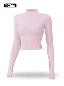 Women's Solid Mock Neck Sports Tee, Quick Drying Breathable Long Sleeve T-shirt for Yoga and Gym Wear, Ladies Casual Workout Tops for Fall & Winter