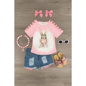 Bubblegum Bunny Distressed Denim Short Set