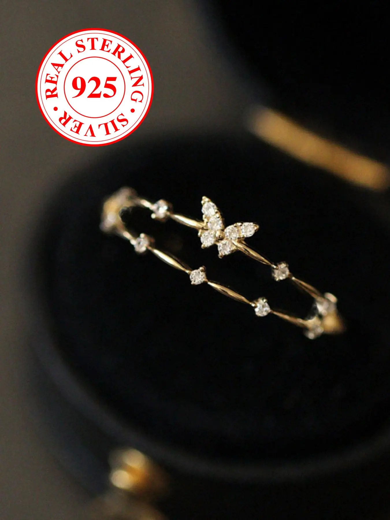 S925 Sterling Silver Butterfly Design Cuff Ring, Decorated Ring, Rhinestone Decor Unique Ring for Women & Girls, Fashion Jewelry for Party, Daily Decor, Trendy All-match & Exquisite Jewelry for Birthday Gift, with Box