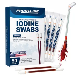 Povidone Iodine Swabs, Antiseptic Swabsticks, Iodine Solution, Nasal Cleansing Cotton Swab, Individually Wrapped Medical Supplies, Wound Care, First Aid, Wound Cleaner, Box of 50 by FrontLine