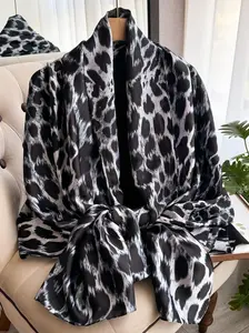Women's Leopard Print Silk Scarf, Head Scarf, Fashionable Soft Lightweight Shawl for All Seasons, Casual Versatile Scarf for Women & Girls