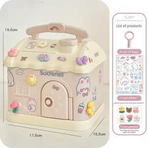 Mushroom House Small House Piggy Bank for Boys and Girls DIY High-Value Savings Bank Unbreakable Cute Ornament Kindergarten Children's Gift with 7 Random Color Patches and 1 Sticker Room Decor Money Organizer Box miniature things Decorating Set