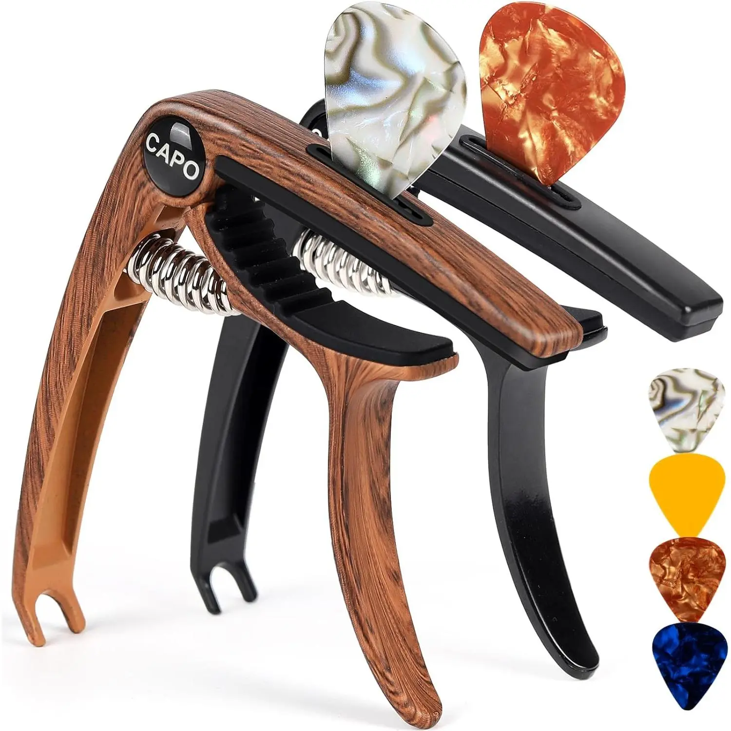 Guitar Capo 6-String for Acoustic & Electric Guitars - Universal Clamp with 4  Picks - Compatible with Ukulele, Banjo, Mandolin(Rosewood+Black)