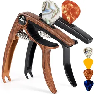 Guitar Capo 6-String for Acoustic & Electric Guitars - Universal Clamp with 4  Picks - Compatible with Ukulele, Banjo, Mandolin(Rosewood+Black)
