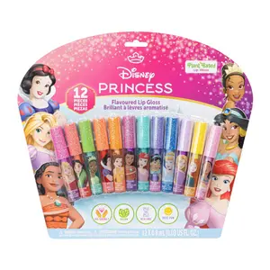Disney Princess 12 Piece Plant Based Lip Gloss, Girls Party Favors, First Makeup Set for Girl, Perfect for Parties, Sleepovers, and Birthday Gifts, Ages 3+, by Townley Girl