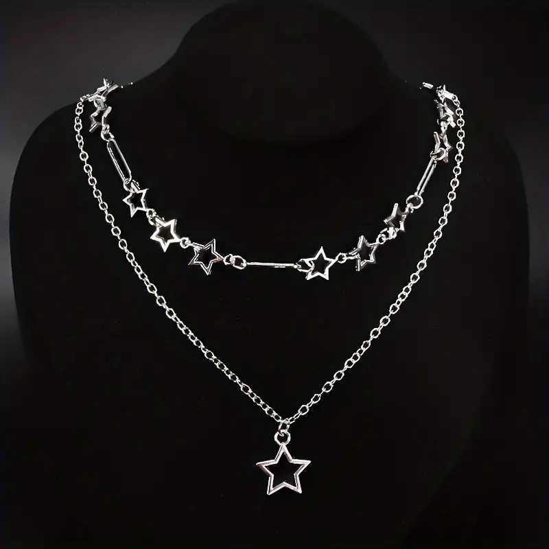 2pcs/set Y2K Star Necklace Set, Grunge Punk Cool Aesthetic Jewelry, Perfect Gift For Girls Modern Versatile Accessories Minimalist Chain