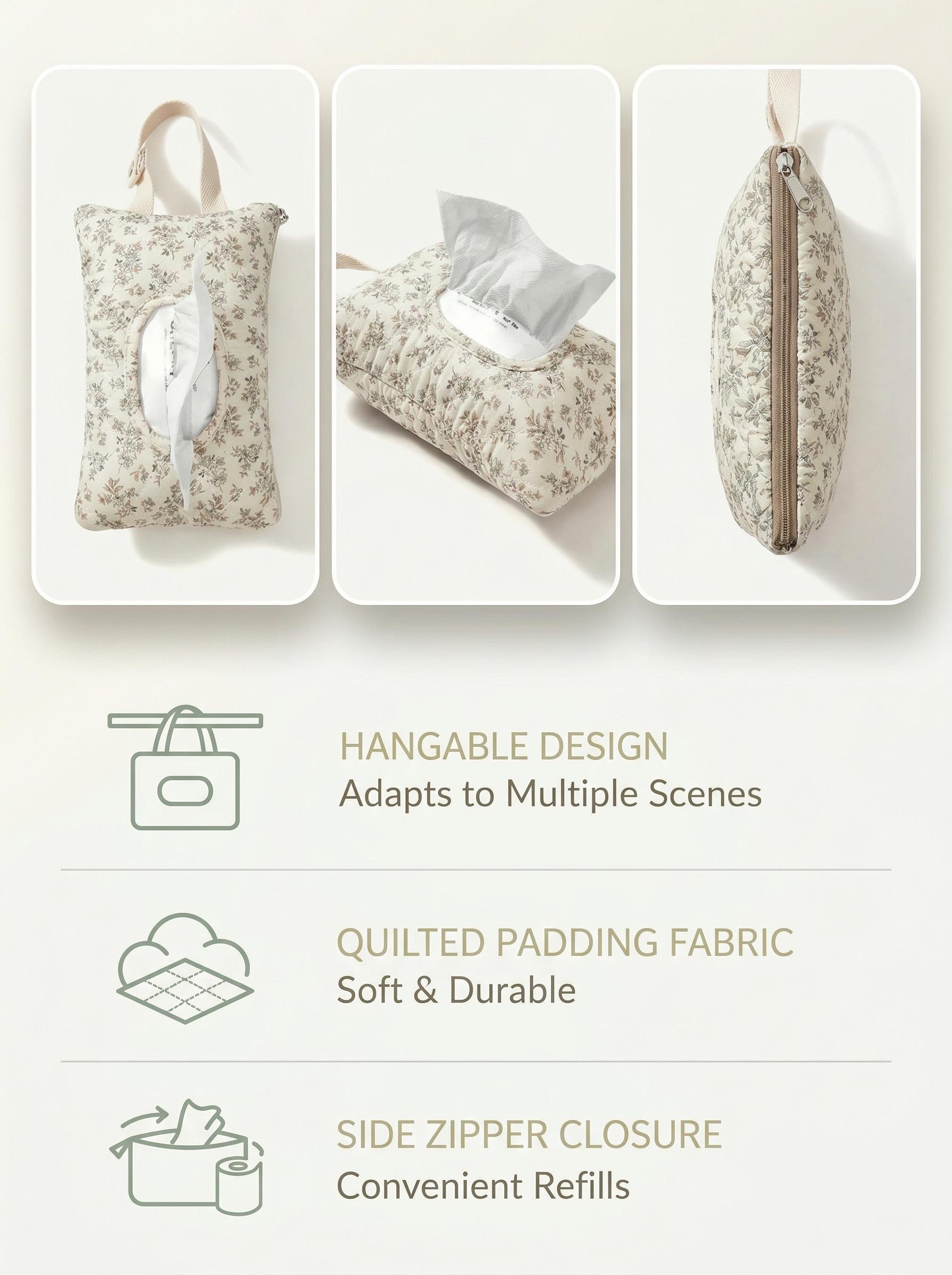 Portable Hanging Floral Wet Wipes Bag Baby Stroller Organizer Tissue & Diaper Storage Pouch Easy Access Convenient Travel Mommy Essentials