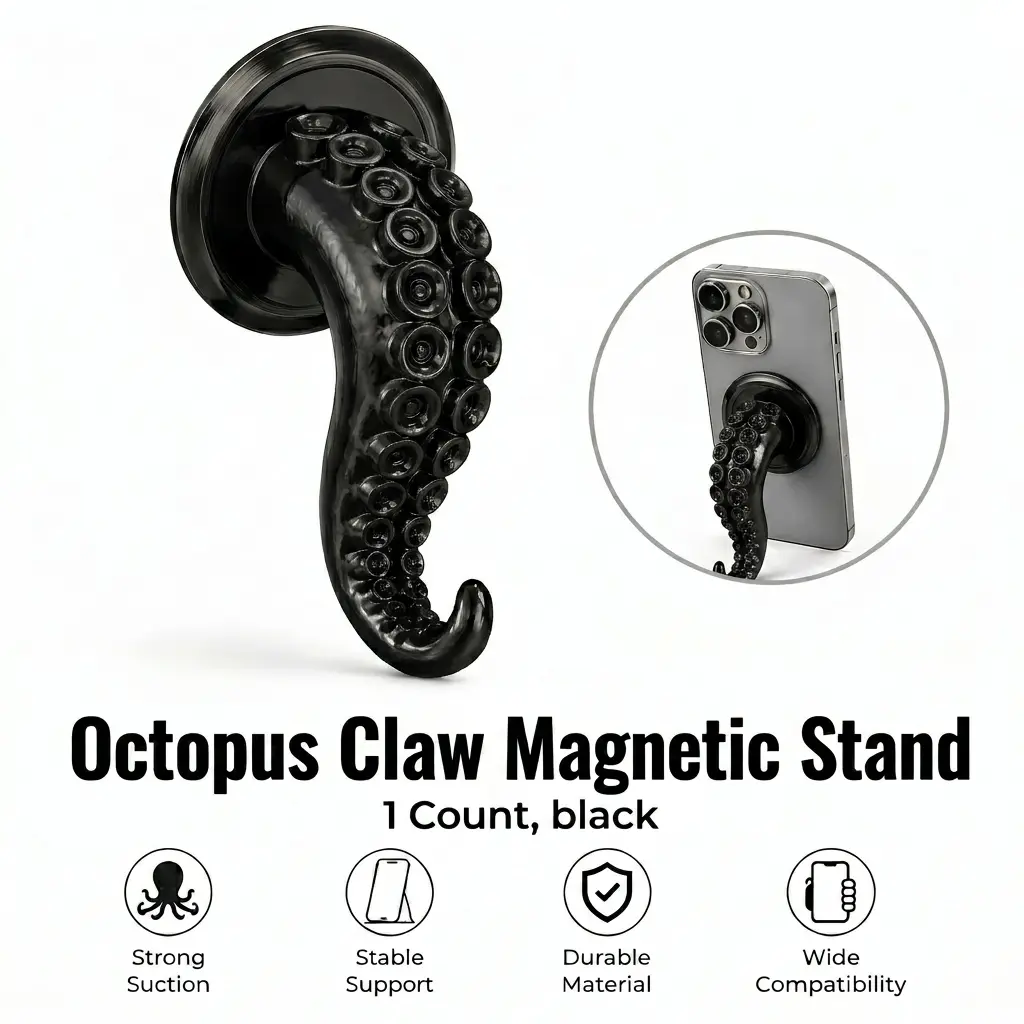 1-Count Flexible Silicone Octopus Claw Cellphone Stand - Magnetic, Compact Stick-On Grip, 360° Rotatable, Portable Mobile Accessory for Most Smartphones’ Landscape View, Easy Installation (Grip Phone Holders & Mounts Category)