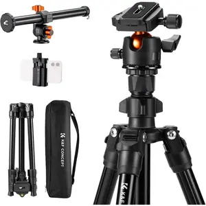 K&F Concept 76 inch Camera Tripod with Rotatable Multi-Angle Center Column,Lightweight Travel Outdoor DSLR Tripods with 360 Degree Ball Head Load Capacity 8kg/17.6lbs, Cellphone Clips for Smartphone