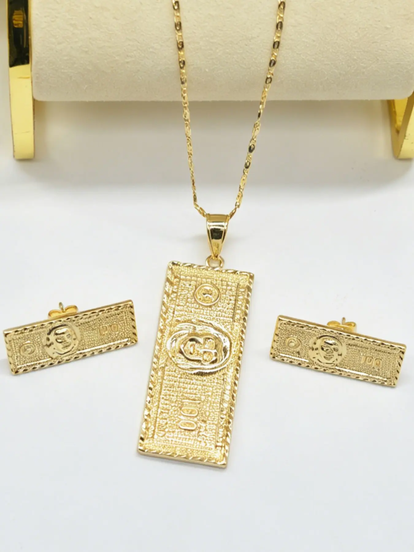 1pc $100 Bill Jewelry Set, Accessories Set, Necklaces Earrings Set, Unisex Necklace & Earrings, Punk Style, All Seasons, Copper Alloy, All over Print, Necklace And Earring Set