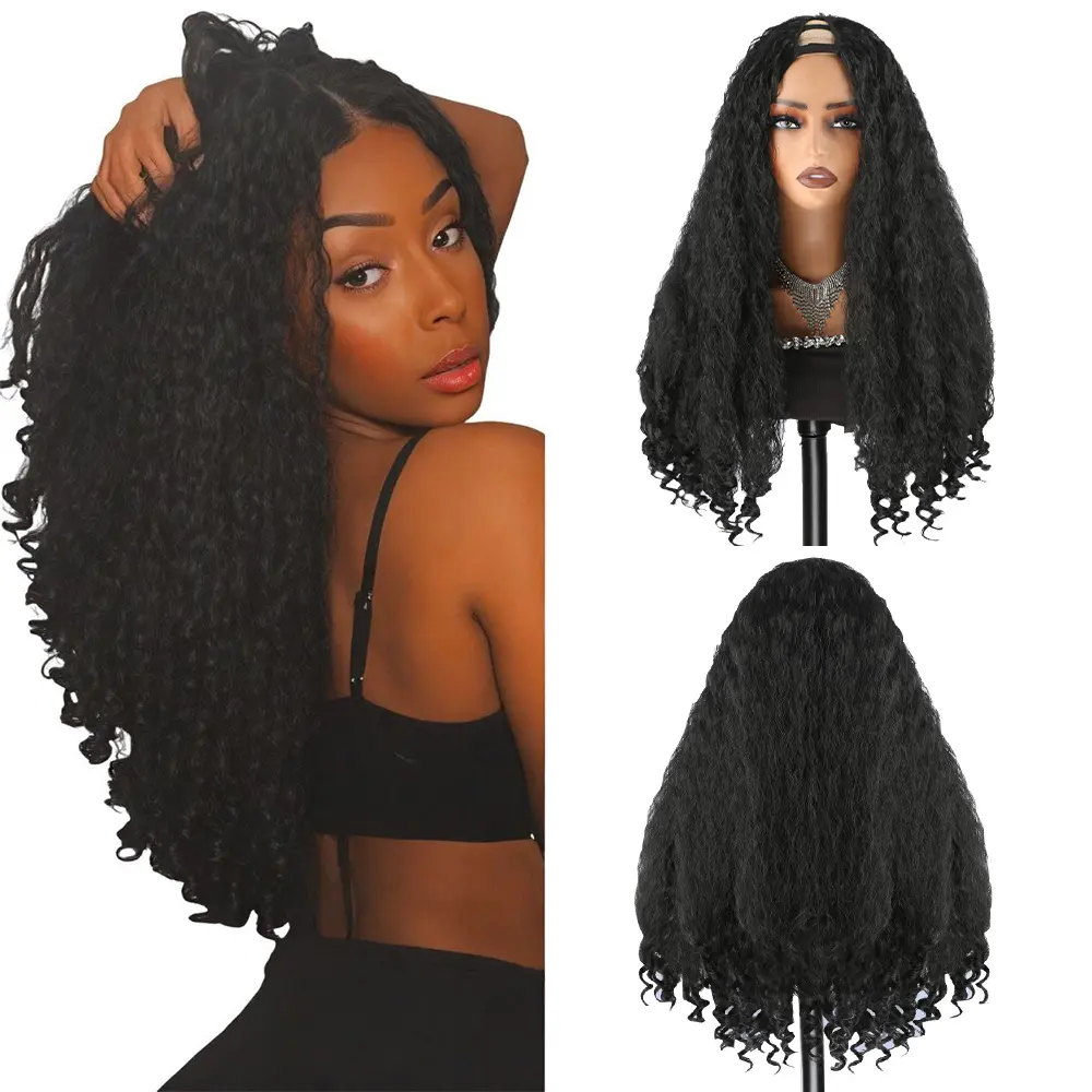 Auvzy Afro V Part Half Wig Kinky Synthetic Hair Texture with Unique Bouncy Curls in the End 24 Inch Soft Curly Full Hair V Part Wigs for Women #Tiktokshopsummersale