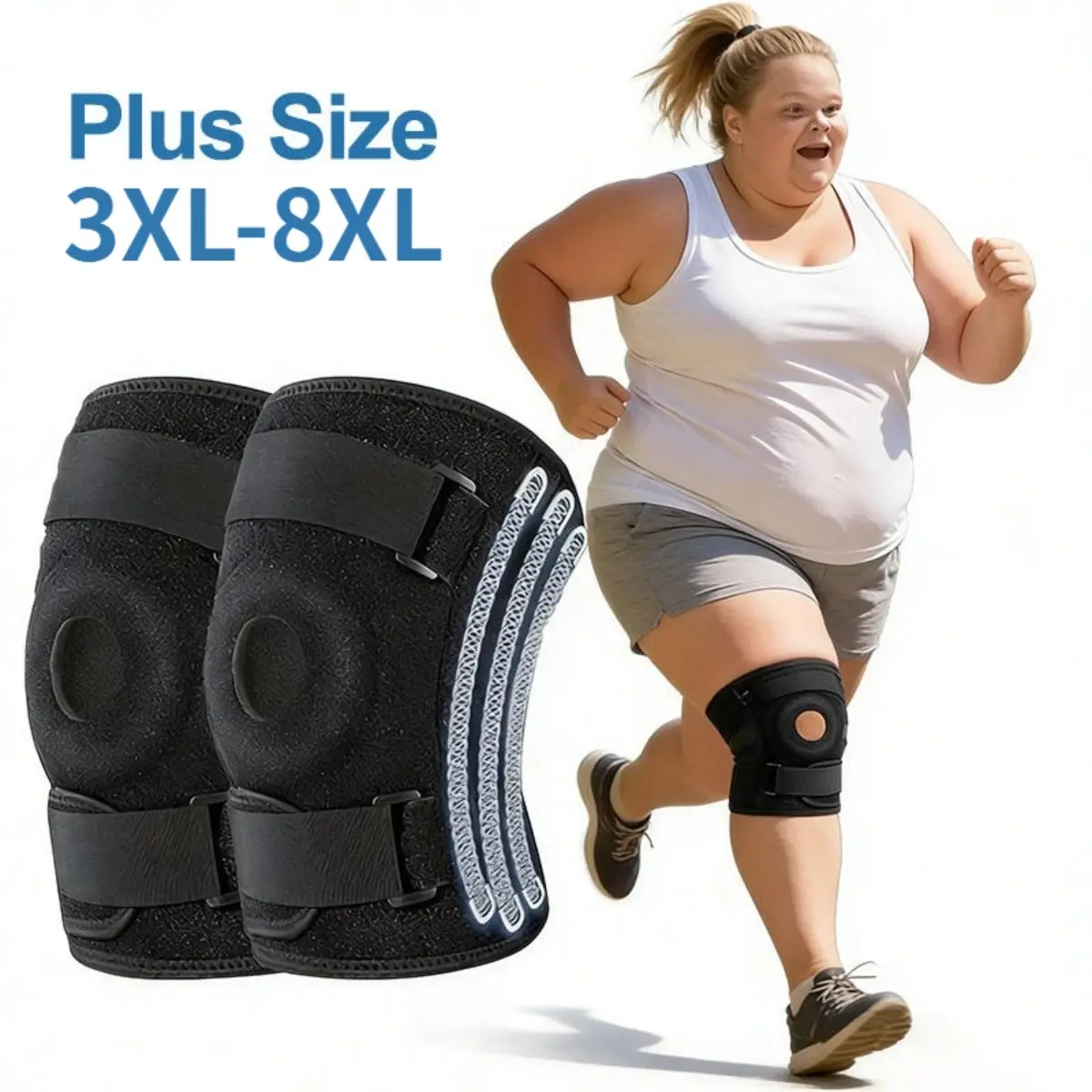 Plus Size Knee Brace with Adjustable Straps Breathable Lightweight for Men Women Daily Wear Size 3XL To 8XL