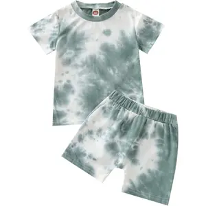 Toddler Baby Boy 2-Piece Comfy Cotton Blend Summer Outfit - Tie-Dye Short Sleeves T-Shirt and Breathable Fit Pants Set