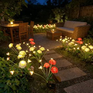 Solar Garden Lights Outdoor, 2 Pack Swaying Bee & Flower Lights, Waterproof Firefly Solar Lights for Yard Patio Lawn Pathway, Fall Decor, Mother's Day Gifts for Women