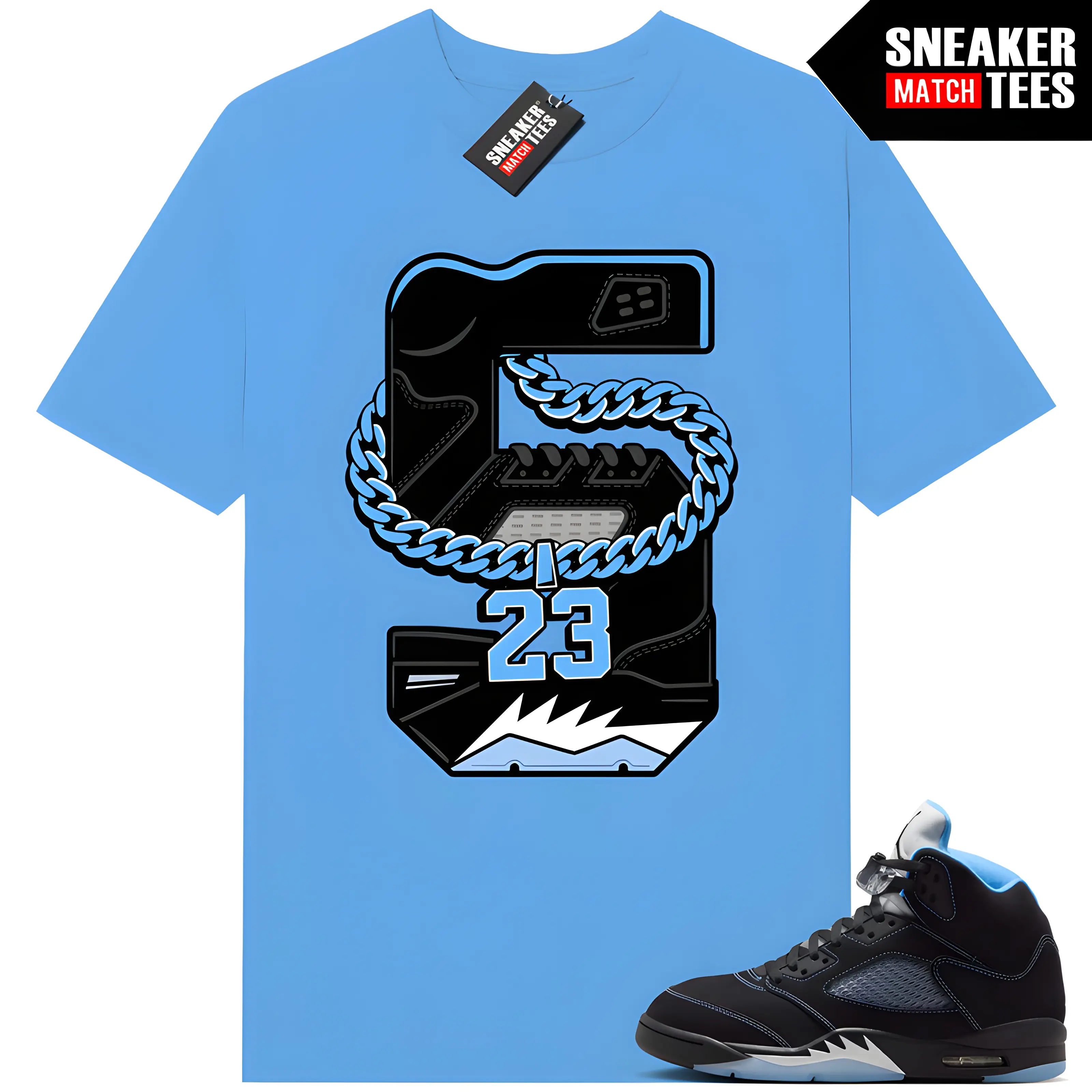 Black Carolina 5 AJ5 Sneaker Match Tees Carolina Blue Retro 5, 90s Hip Hop Tee, Gift For Women and Man, Unisex T-Shirt, Sneaker Head Gift