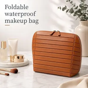 Foldable Waterproof Large-Capacity Makeup Bag - Home & Travel Storage Organizer with Multiple Compartments, Brush Makeup Case, Stand Design, Reinforced Zipper, Clutter-Free, Container, Dual-Compartment Large Cosmetic Organisers, Clutter-Free Cosmetic Orga