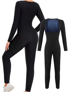 Women's autumn/winter sauna workout top, long-sleeved shapewear bodysuit, yoga leggings, Yoga Activewear Jumpsuit, hooded warm fitness wear with zipper, sauna clothing suitable for running and fitness