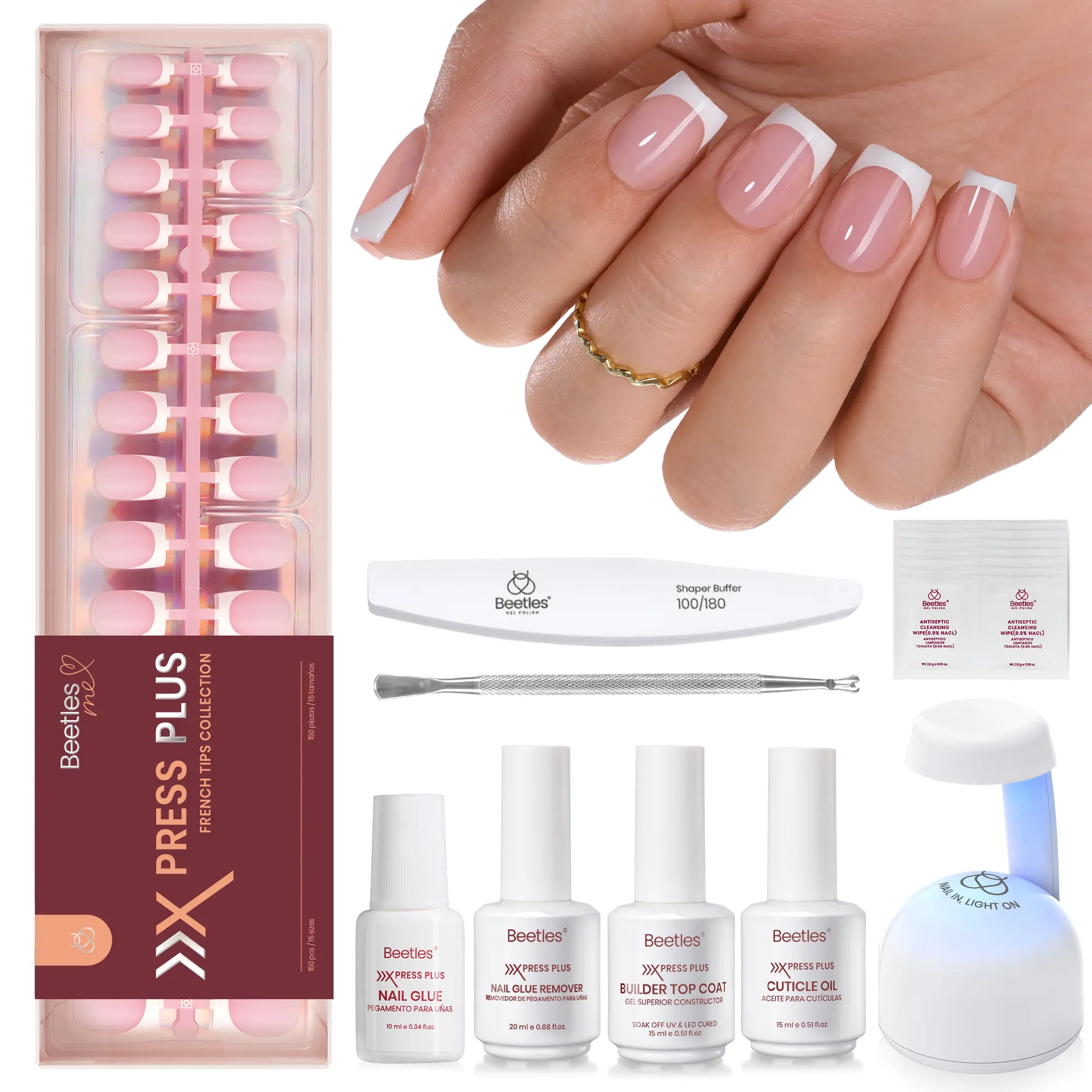 Beetles X Press Plus-Lite Kit French Tips Square Almond French Tip Press on Nails with Nail Glue Builder Top Coat Squoval Press on Nails DIY Manicure Gift for Women #Summervibes outdoorfun, Pink French Tips, 150 Pcs Short Square All In One Uv Press On Kit Beetles X Press Plus-Lite Kit French Tips Square Almond French Tip Press on Nails with Nail Glue Builder Top Coat Squoval Press on Nails DIY Manicure Gift for Women #Summervibes outdoorfun, Pink French Tips, 150 Pcs Short Square All In One Uv Press On Kit