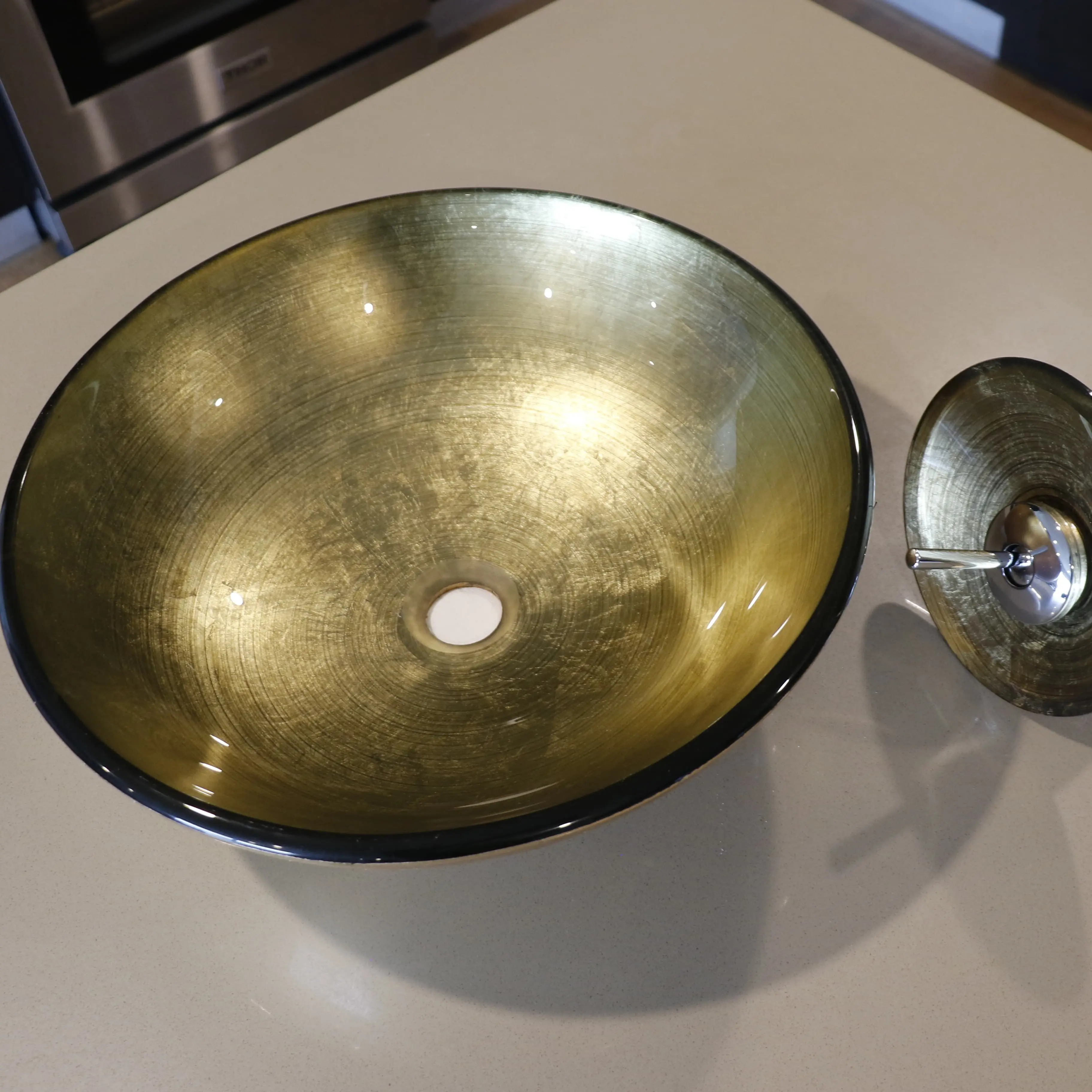 Bathroom Vessel Sink, Artistic Glass Bathroom Bowl Basin with Faucet