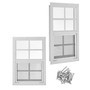 Garvee 2 Pack Shed Windows 14" x 21" Small Sliding Aluminum Alloy Frame Windows with Tempered Glass and Fiberglass Screen for Shed, Chicken Coop, Household, Easy Flush Mount Installation
