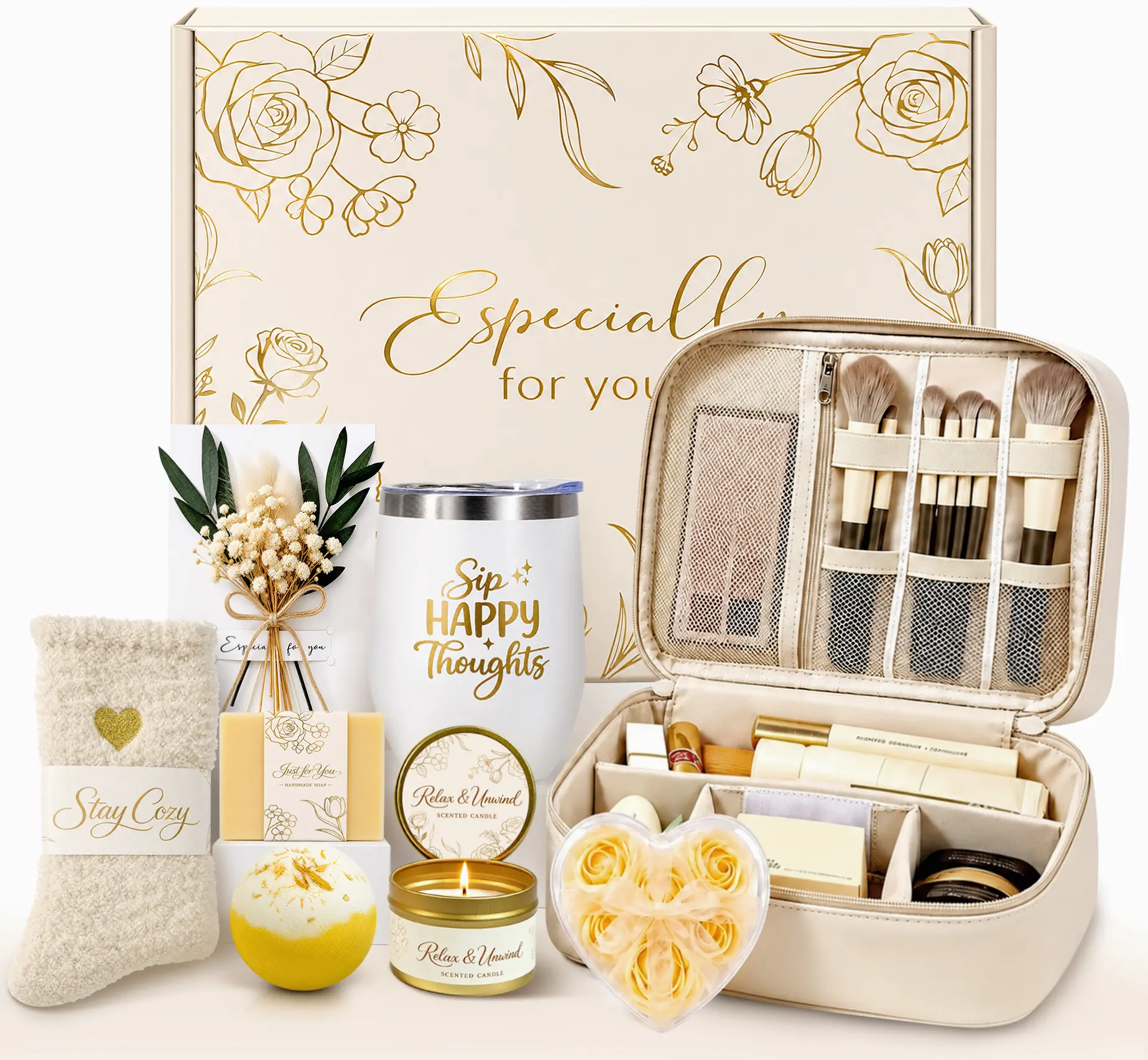BodyRefresh Birthday Gifts for Women, Self Care Spa Gift Basket with Empty Makeup Bag, Thinking of You Care Package Gift Box, Get Well Soon Gifts for Women, Mom, Friend, Sister, Gift Set for Her