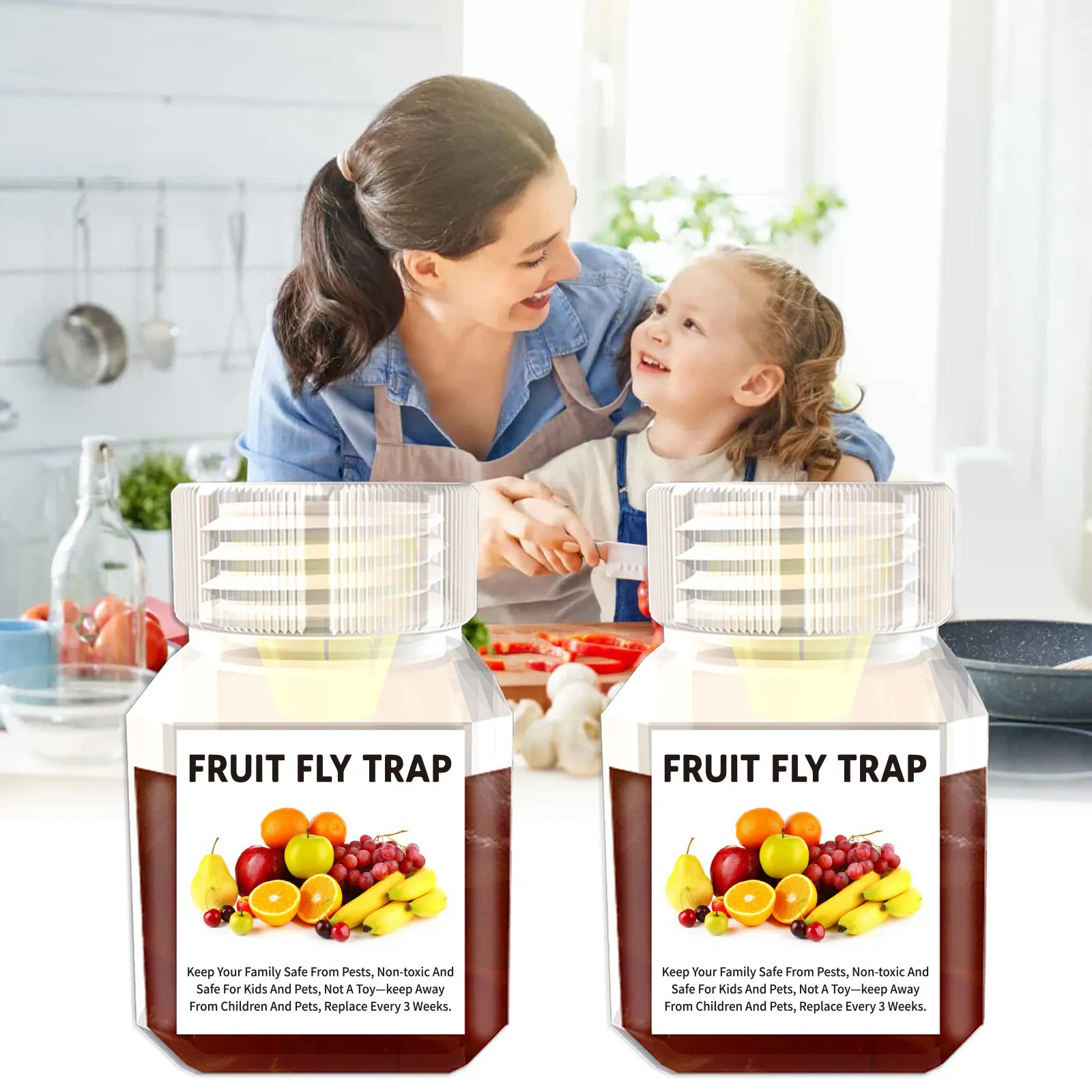 2 Packs Fruit Fly Trap for Indoors, Eco-Friendly Non-Toxic Kids Safe Bug Killer for Kitchen Areas & Plants, Fast Results Catcher