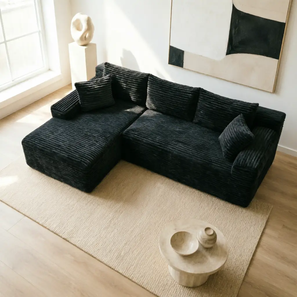 96-Inch Cloud Modular L-Shape Sectional Sofa with Left/Right Chaise, Soft Pillowless Cushions, Boneless Couch for Bedroom, Gaming Room