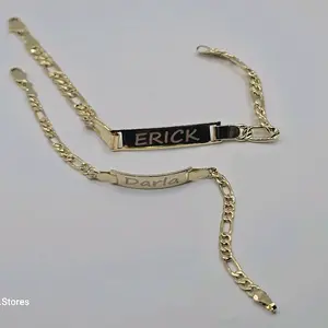 ENGRAVING AVAILABLE figaro style ID BRACELETS set  gold-plated 7½ small adults and 6"inches small *kids*