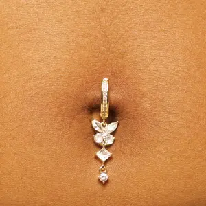 Statement Gold Mariposa Clicker Belly Ring - Stylish Geometric Design for Women, Hypoallergenic Surgical Steel, 14 Gauge, 10mm Bar Length floating navel piercing